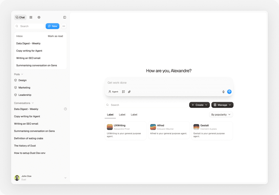 The refreshed app shell: sidebar, conversation view and composer